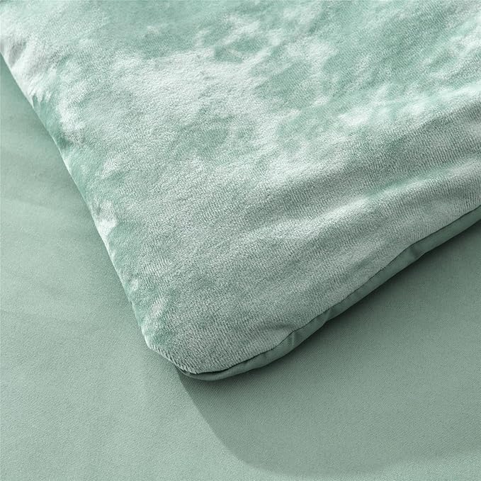 Fredsure Distressed Velvet Comforter Set, 5 Pieces Sage Green King, Distressed Velvet Face and Brushed Microfiber Reverse