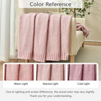 Knitted Throw Blanket 60"X80", Dusty Pink Knit Throws for Bed, Super Soft Boho Chevron Blankets for Couch Sofa Chair Room Decor, Textured Decorative Farmhouse Cozy Lightweight