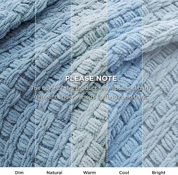 Bedsure Blue Throw Blankets for Couch - Textured Chunky Knit Woven Chenille Blanket - Super Soft, Warm Decorative Boho Throw with Tassels for Bed, Sofa and Living Room Decor, 50x60 Inches