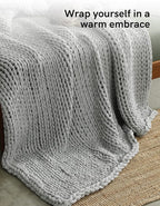 YnM 100% Cotton Weighted Blanket, Handmade Chunky Knitted Throw, No fillers Design, Soft and Breathable, Machine Washable Bed Blanket for Sleep or Home Decor (Lighte Grey, 80x84 Inch, 35lbs)