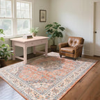 CRYPTOLITE Vintage Area Rug 5x7 Rugs, Machine Washable Rug Non-Slip Low Pile Rug for Living Room, Bedroom, Farmhouse, Dining Room, Orange