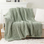 Battilo Chunky Knit Blanket Throw，Sage Throw Blanket for Couch, Thick Warm Soft Cozy Knitted Chenille Throw Blanket for Sofa, Bed, Living Room, 50"x60"