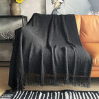 LOMAO Knitted Throw Blanket with Tassels Bubble Textured Lightweight Throws for Couch Cover Home Decor (Black, 50x60)