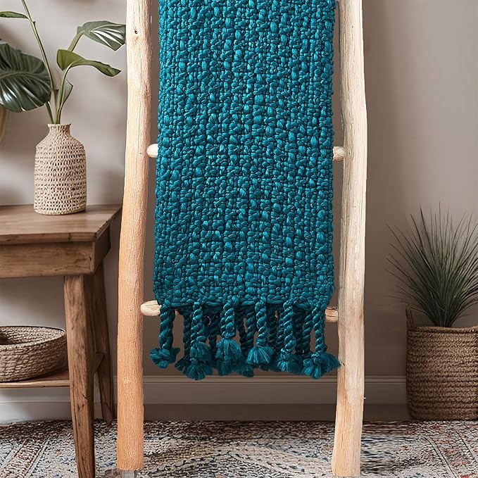 Home Soft Things Basket Weave Throw Blanket, Soft Cozy Warm Blanket with Braided Decorative Throw for Couch Sofa Outdoor Indoor, Teal, 50''x60