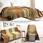 Boho Couch Cover - Hippie Chenille Jacquard Bohemian Chair Couch Sofa and Bed Furniture Cover with Colorful Tribal Pattern (Green, 87" x 102")