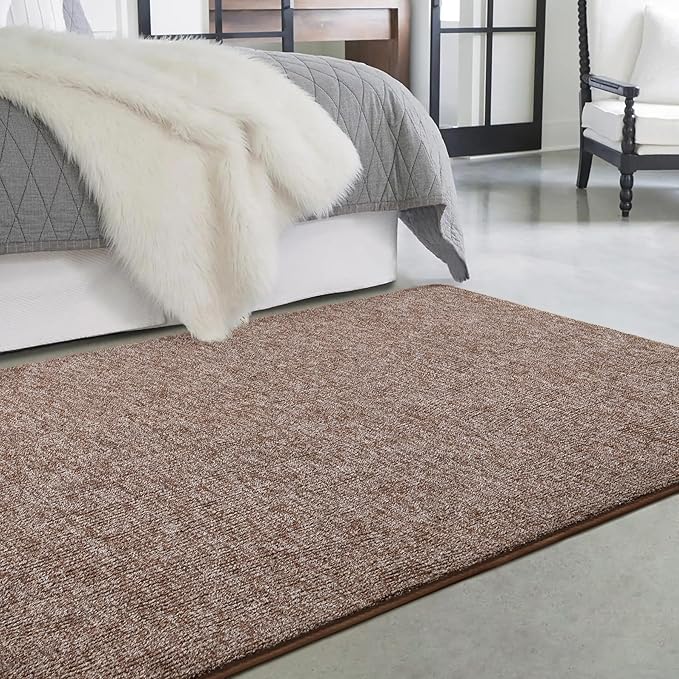 Keeko Soft Rugs for Bedroom, 3x5 Living Room Area Rug Washable Memory Foam Small Entryway Throw Rugs Low Pile Minimalist Non Slip Bedside Rug Carpet for Kids Nursery Dorm Room Decor Brown
