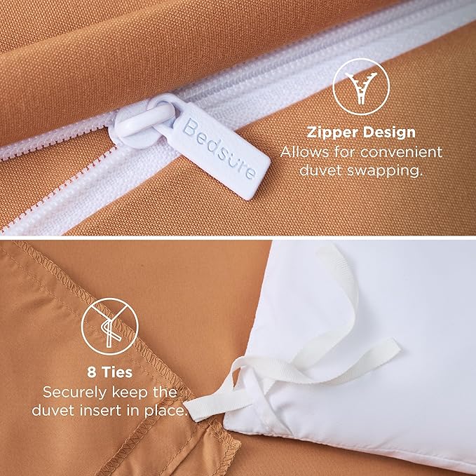 Bedsure Duvet Cover Full Size - Soft Double Brushed Bedding Set for Kids & Adults, Zipper Closure, 3 Pieces, Includes 1 Duvet Cover (80"x90") & 2 Pillow Shams, NO Comforter, Burnt Orange