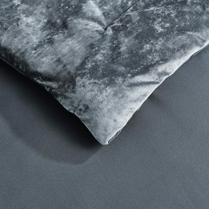 Fredsure Distressed Velvet Comforter Set, 5 Pieces Smoke Blue King, Distressed Velvet Face and Brushed Microfiber Reverse