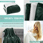 Elegant Comfort Throw Blanket, Reversible Sherpa Flannel, Ultra-Soft, Fuzzy, Cozy and Plush- All Season Lightweight Decorative Throw, 50 x 60 inches, Solid Sherpa Throw, Hunter Green