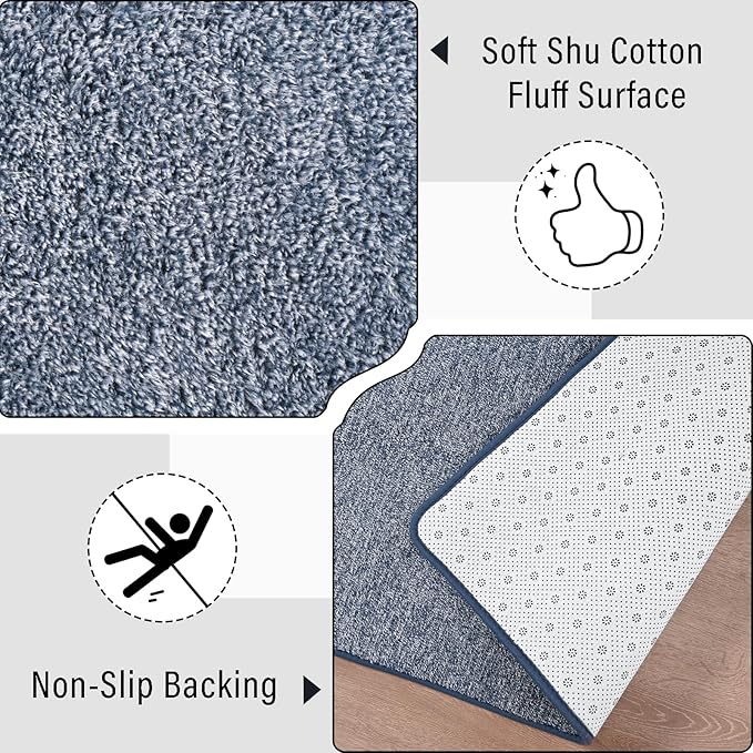 Keeko 5x8 Area Rugs for Living Room, Soft Modern Memory Foam Bedroom Rug Washable Indoor Rug Low Pile Minimalist Non-Slip Carpet Big Rugs for Kids Nursery Room Home Decor Blue and White