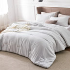 Bedsure Oversized Queen Comforter Set - Grayish White Soft Bedding for All Seasons, Cationic Dyed Bed Set, 3 Pieces, 1 Oversized Queen Size Comforter (98"x98") and 2 Pillow Shams (20"x36"+2")