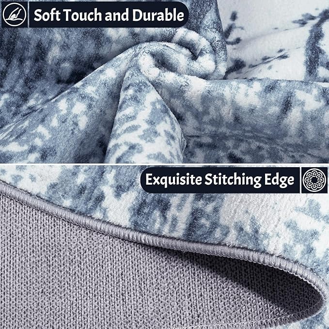 Area Rug 6x9 Washable Rugs Modern Abstract Area Rug Soft Non-Slip Non-Shedding Faux Wool Stain Resistant Floor Carpets for Living Room Bedroom Dining Room Kids Room Home Office (Blue)