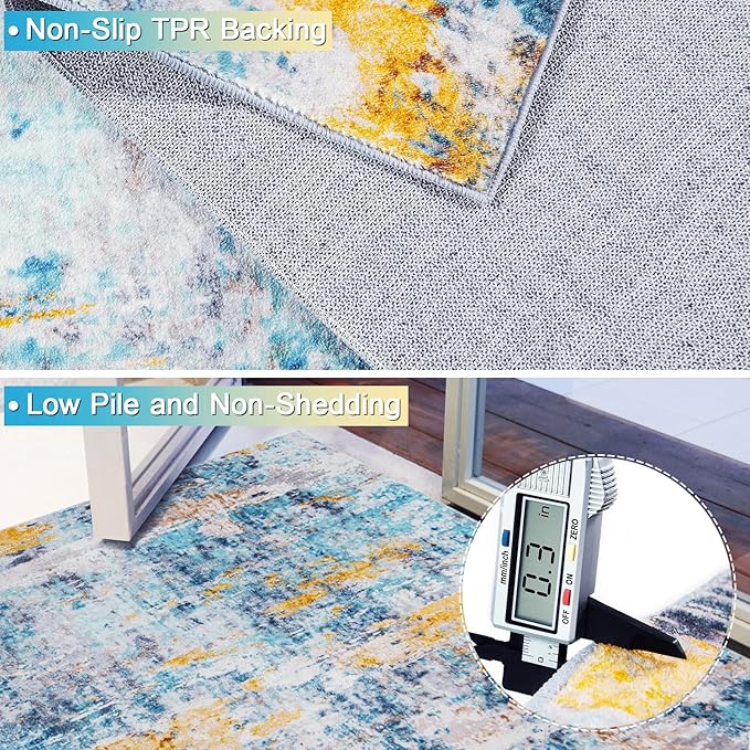 Area Rug 8x10 Washable Rugs Modern Abstract Area Rug Soft Non-Slip Non-Shedding Faux Wool Stain Resistant Floor Carpets for Living Room Bedroom Dining Room Kids Room Home Office (Teal, Rust)
