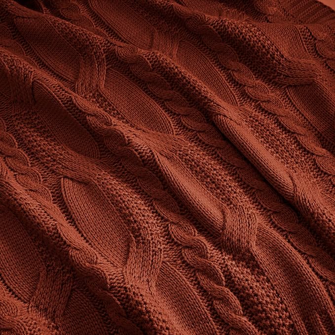 Aormenzy Red Brown Knit Throw Blanket - Cable Knit Decorative Soft Cozy Blanket for Sofa Couch Bed, 50" x 60"