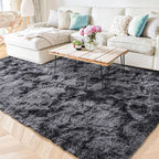 ISEAU Area Rugs 8x10 Feet for Living Room Rugs, Ultra Soft Fluffy Rugs for Bedroom, Non-Slip Modern Large Shag Bedroom Rug, Carpet for Living Room Home Decor, Tie-Dyed Dark Grey