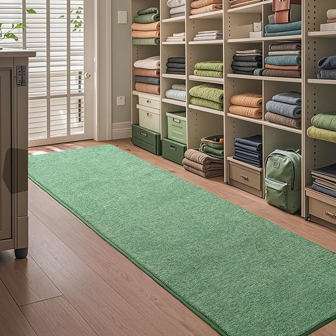 Keeko Soft Hallway Runner Rug, 2x8 Bedside Runner Rugs for Bedroom Living Room Non Slip Washable Modern Memory Foam Rug Low Pile Kitchen Runner Rugs for Nursery Dorm Kids Room Decor Green