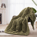 Chunky Knit Blanket Throw - 100% Hand Knitted Chunky Soft Throw Blanket for Couch, Thick and Warm Blanket for Winter, Olive Green, 40x50 Inches