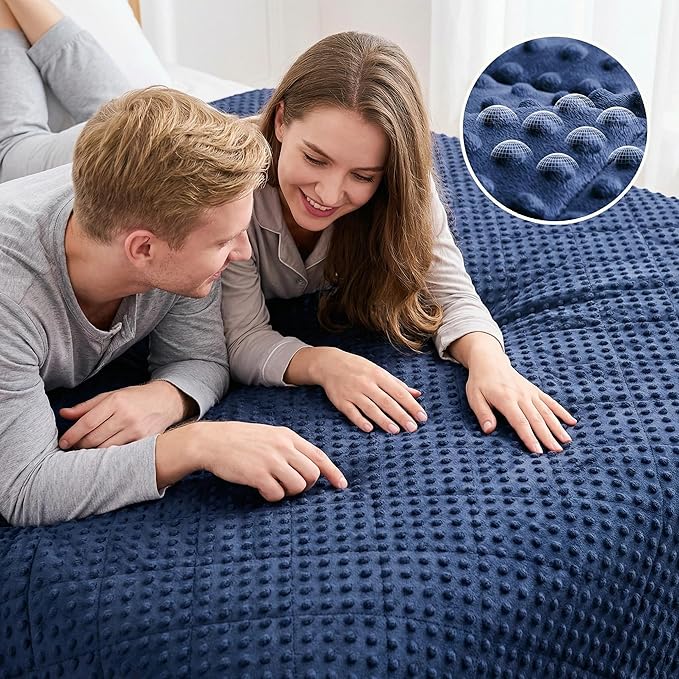 yescool Blue Weighted Blankets for Adults 15 lb, 60 * 80in Queen Size Weighted Blanket for Better Sleep, Minky Heavy Blanket for Teens