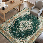 CRYPTOLITE Vintage Area Rug 5x8 Rugs, Machine Washable Vintage Area Rug Non-Slip Low Pile Large Rug for Living Room, Bedroom, Farmhouse, Dining Room, Green