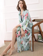 Aensso Long Soft Lightweight Silky Kimonos Robes for Women, Luxury Japanese Floral Womens Kimono Robe