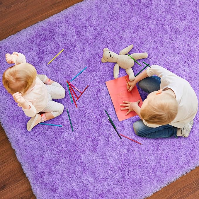 Softlife Light Purple Area Rug for Living Room, Fluffy Shag Plush 5.3x7.6 Rugs for Bedroom Girls, Shaggy Soft Fuzzy Kids Large Carpet for Dorm Bedside Ultra Cozy Non-Slip Indoor Decor
