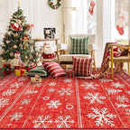 XLUEZ Christmas Area Rug 6x9 Living Room Rugs, Machine Washable Boho Christmas Tree Snowflake Rug Non-Slip Soft Low Pile Holiday Indoor Rugs for Bedroom Kitchen Dining Room Office(Xmas Red, 6'x9')