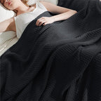 Bedsure Gentlesoft 100% Cotton Blanket Twin XL Size for College Dorm - Cooling Breathable and Soft for Spring Summer, Waffle Weave Twin Blanket for Bed, Dorm Room Essentials, Black, 66x90 inches