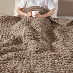 Madison Park Chenille Chunky Knit Handmade Throw Blanket, Luxuriously Soft Gift Blankets, Cottage Style Room Décor, Lightweight & Breathable All Seasons Throw Blanket for Couch, 50" W x 60" L Brown
