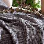 Longhui bedding Dark Grey 100% Cotton Lightweight Cable Knit Throw Blanket for Couch Sofa Bed Home Decorative, Bonus Laundering Bag, Dark Gray 50“ x 60”, Machine Washable