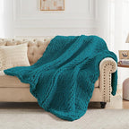 Carriediosa Chunky Knit Throw Blanket 60" X 80" Twin, 100% Hand Made Large Chenille Loop Yarn Soft Fluffy Throws for Couch Sofa Bed, Big Crochet Cozy Heavy Thick Cable Woven Blankets, Teal