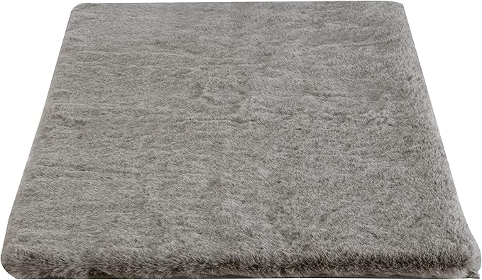 Home-Complete Faux Fur Bath Mat – 21x34-Inch Nonslip Jacquard Faux Fur Rug for Washable Rug Bathroom or Kitchen, Gray