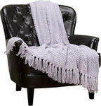 Chanasya Premium Textured Knit Throw Blanket with Tassels - Soft, Cozy Blanket for Couch, Bed, Living Room - 50" x 65” - Misty Lilac