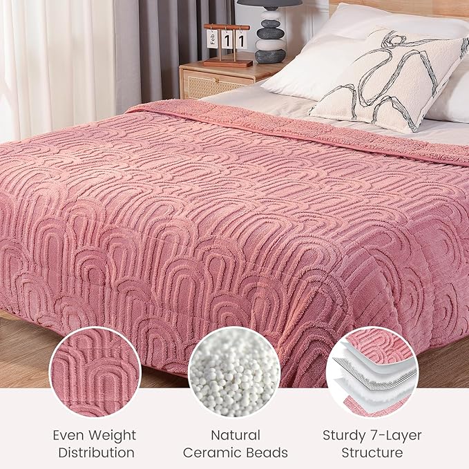 Sherpa Fleece Adult Weighted Blanket Great for Sleep, 20 lbs Dual Sided Soft Fuzzy Heavy Blankets for Couch Bed Sofa, Cozy Warm Arched Jacquard Throw for Winter (Apricot Pink, 60" x 80", 20 Pounds)