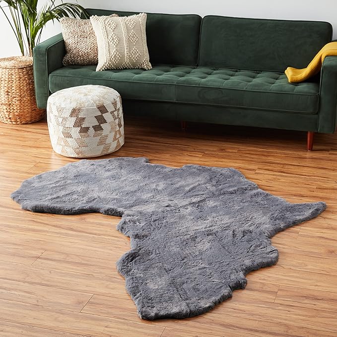 Lith African Map Faux Rabbit Fur Area Rug & Throw - Client Call It Impactful Gift - Soft Plush Luxurious Nursery + Living Room & Bedroom Floor or Chair Couch Sofa Bed Cover- 6x6 ft (Gray/Grey)