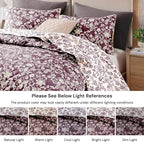 BLOOMHAVEN Quilt Set Queen Size, Italian Plum Floral Quilt Sets, Reversible Bedspread Lightweight and Breathable for All Seasons, Soft Quilted Bedspread with 2 Pillow Shams