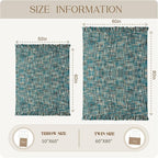Multi-Color Teal Cable Woven Throw Blanket for Couch,50"X60" Boho Style Textured Blankets for Home Decor,Super Soft Warm Cozy Chunky Blanket with Decorative Tassels for Bed and Sofa
