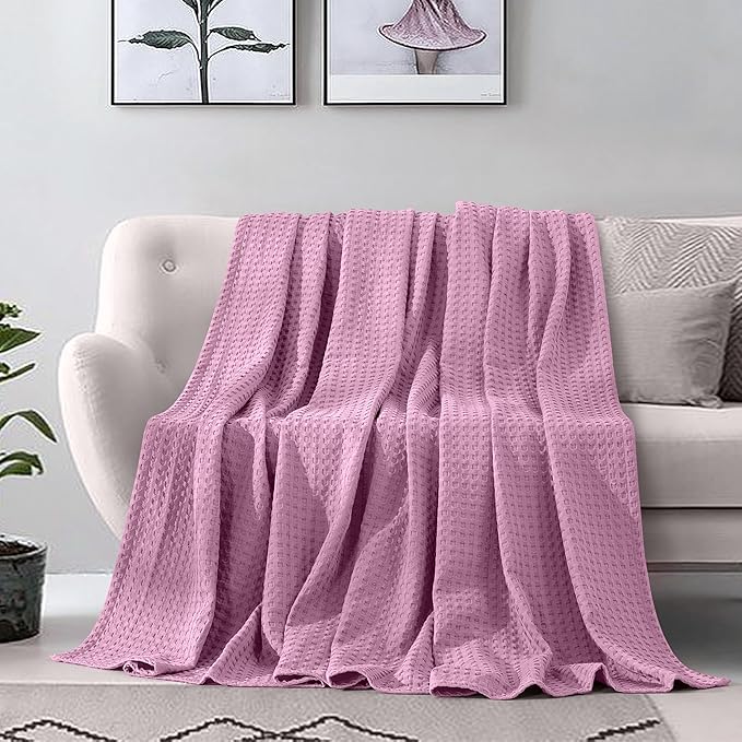 Elegant Comfort Premium 100% Cotton Waffle Blanket - Lightweight Breathable Waffle Weave Bed Blanket - Soft and Warm All Season Blanket for Couch, Sofa and Bed, Twin Size 68x88 Inches, Lavender