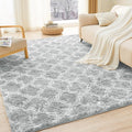 Litanika 6x9 Geometric Shag Area Rug for Bedroom, Light Grey and White High Pile Ultra Soft Plush Shaggy Furry Bedside Playroom Dorm Carpet, Non-Slip, Non-Shedding Indoor Floor Rug