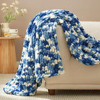 Amélie Home Chunky Knit Throw Blanket for Couch, Soft Chenille Handmade Crochet Throw Rope Knot Blanket for Couch, 50"x60", Space-Dyed Blue
