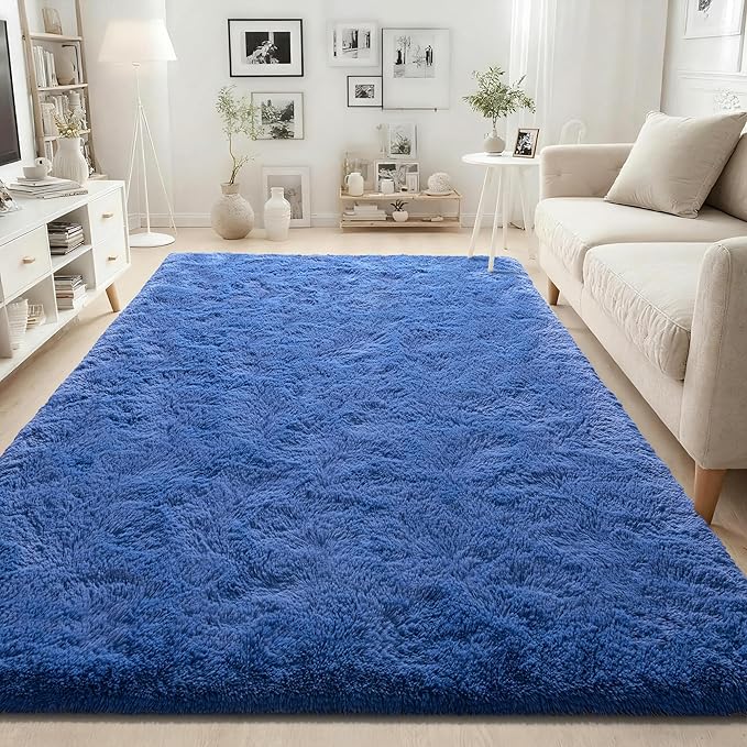 ISEAU Fluffy Rug Carpets Soft Shaggy Area Rugs Indoor Floor Mats for Kids Room Fuzzy Carpet Comfy Cute Nursery Mat Bedside Carpet for Boys Girls Bedroom Living Room Home Decor, 5ft x 8ft, Light Navy