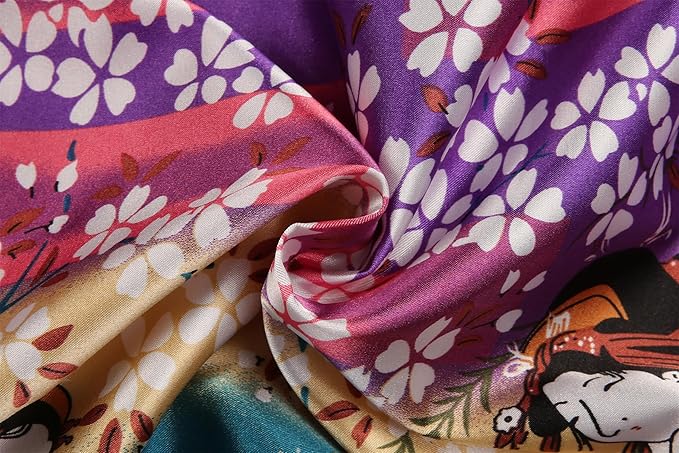 Valennia Women Long Silky Bathrobe Satin Kimono Robe Floral Printed Dressing Gown Sleepwear