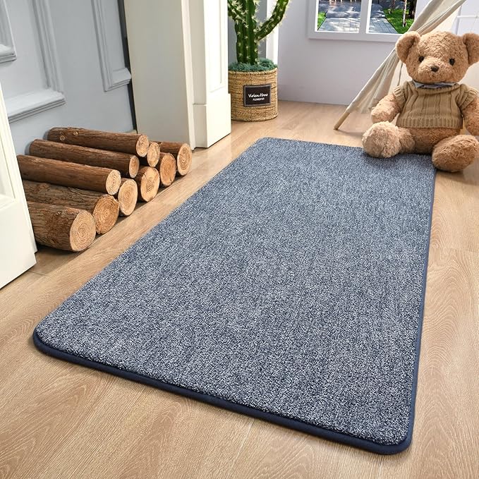Keeko Soft 2x4 Small Runner Rug, Bedside Rugs for Bedroom Indoor Runner Hallway Carpets Non Slip Living Room Area Throw Rugs Memory Foam Laundry Room Rug for Teen Kids Boys Dorm Room Decor Blue