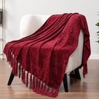 PAVILIA Burgundy Red Throw Blanket for Couch and Bed, Chenille Woven Soft Knit Maroon Blanket with Tassel, Decorative Textured Blanket for Living Room, Wine Red 60x80