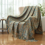Multi-Color Gold Green Cable Woven Throw Blanket for Couch,60"X80" Boho Style Textured Blankets for Home Decor,Super Soft Warm Cozy Chunky Blanket with Decorative Tassels for Bed
