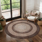 Modern Bordered Round Area Rug 4ft Washable Bedroom Circle Rugs Non Slip Stain Resistant Dining Room Round Throw Carpet Contemporary Circle Mats for Living Room Kitchen Nursery, Brown