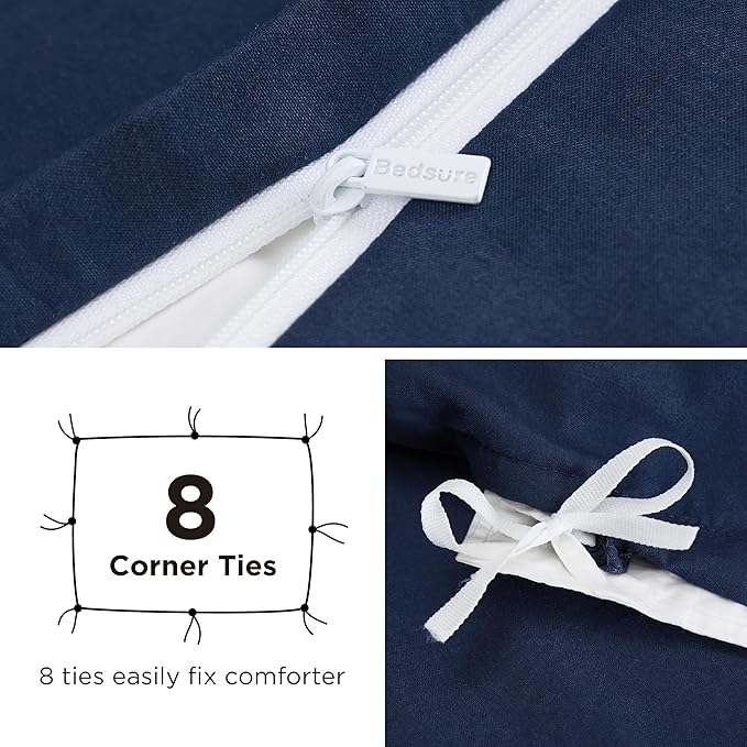 Bedsure Duvet Cover with Fitted Sheet Queen - Cooling Deep Pocket, Hotel Luxury Soft Double Brushed Bedding Set with Zipper Closure, 1 Duvet Cover, 1 Fitted Sheet, 2 Pillow Shams, NO Comforter, Blue