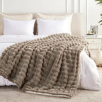 60x80 Inches Ultra-Soft Fuzzy Faux Fur Plush Twin Size Blanket - Thick, Warm Sherpa for Couch, Sofa, Bedroom, Camping - Decorative Blanket for Cozy Warmth, Bubble Dark Brown