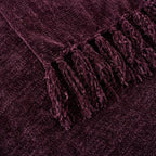 Chenille Throw Blanket for Couch with Tassels,50"X60" Soft Cozy Lightweight Knitted Boho Decorative Blankets for Bed and Sofa,Aubergine