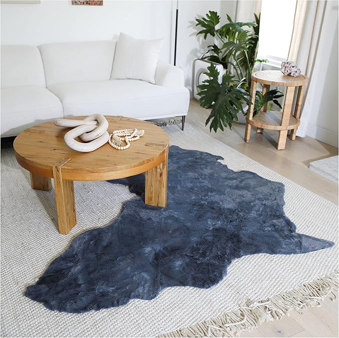 Lith African Map Faux Rabbit Fur Area Rug & Throw - Client Call It Impactful Gift - Soft Plush Luxurious Nursery + Living Room & Bedroom Floor or Chair Couch Sofa Bed Cover- 6x6 ft (Gray/Grey)