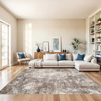 7x7 Area Rug Square Washable – Non-Slip Soft Indoor Carpet for Dining Room Living Room Kitchen Bedroom – Modern Abstract Neutral Low-Pile Accent Rug (Brown Beige, 7x7)
